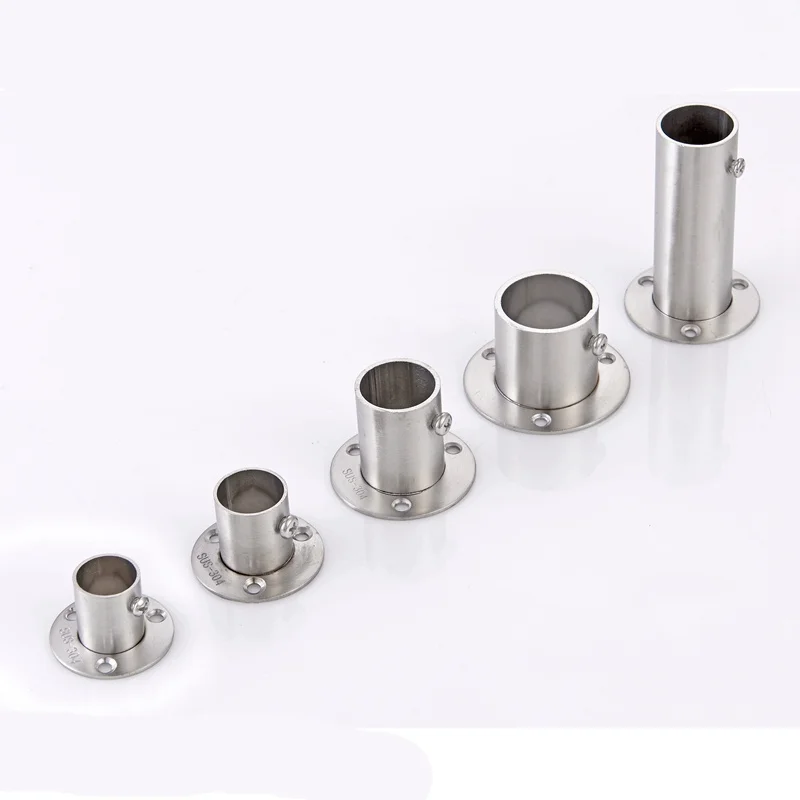 Stainless Steel Pipe Bracket 19-32mm Dia Tube Support Flange Seat for Wardrobe Hanging Rail Rod Pole Socket End Holder 2pcs/lot