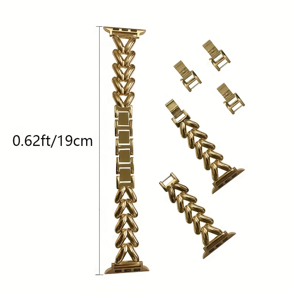 Upgrade Your Watch with Ultra New V-Shaped Denim Chain Metal Watch Strap - Fits 38/40/41/42/44/45MM!