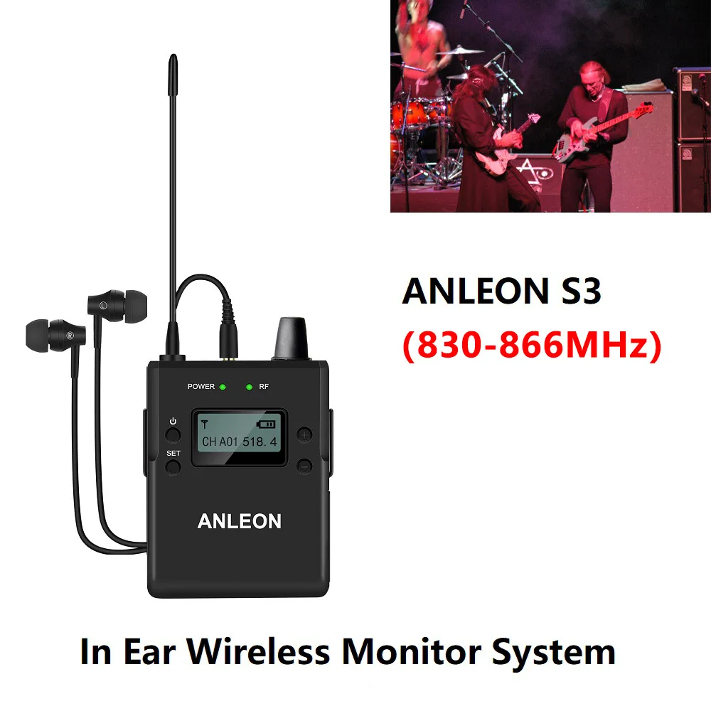 ANLEON S3 Wireless Receiver 830-866MHz/626-665 MHz/518-554MHz Frequency for In-Ear Monitor System Stage Body Pack with Earphones