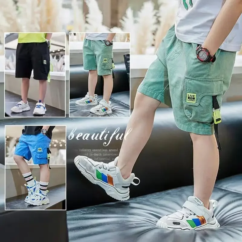 EACHIN Boys Shorts Summer Loose Pants Teenage Trouser Shorts Boys Casual Cargo Short Pants Children's Elastic Waist Cotton