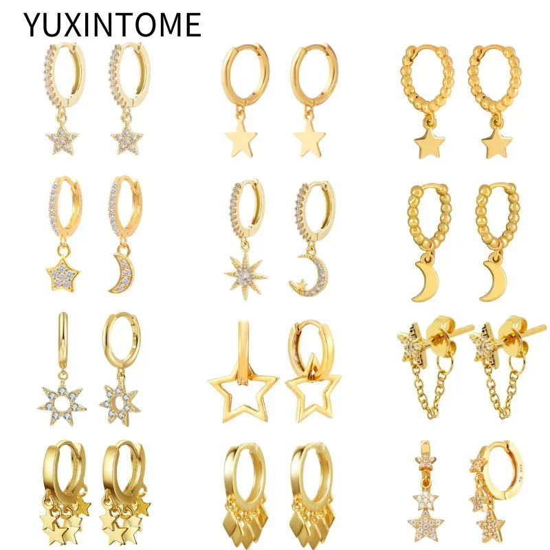 Женские серьги-кольца с пятиконечной звездой и луной
