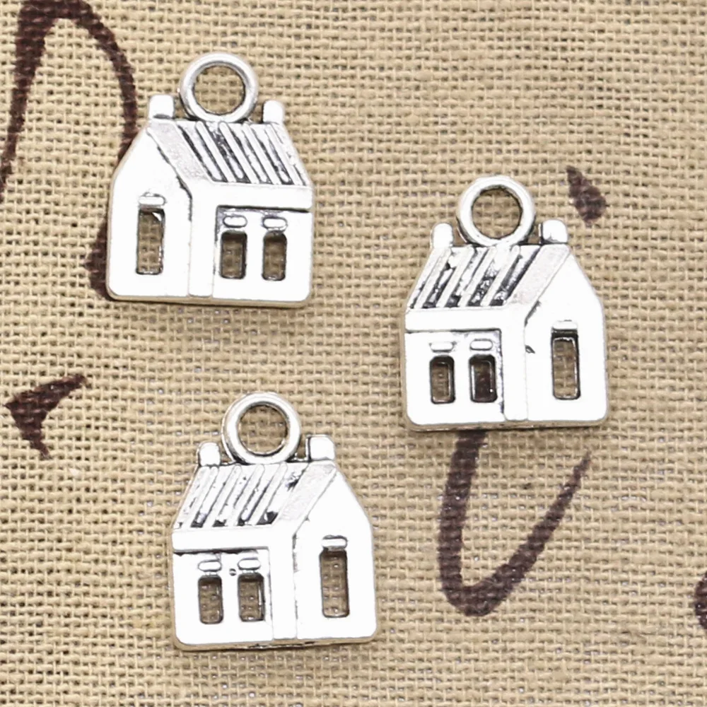 15 개 매력 캐빈 하우스 14x18mm 골동품 실버 컬러 도금 펜던트 DIY 수제 티베트어 실버 컬러 쥬얼리 만들기