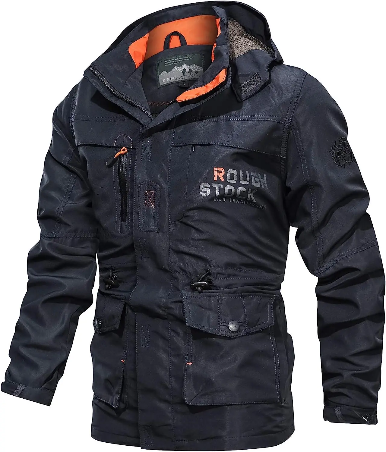 

Modern Fantasy Men's Multiple Pockets Waterproof Hooded Windproof Coat Active Outdoor Long Jacket