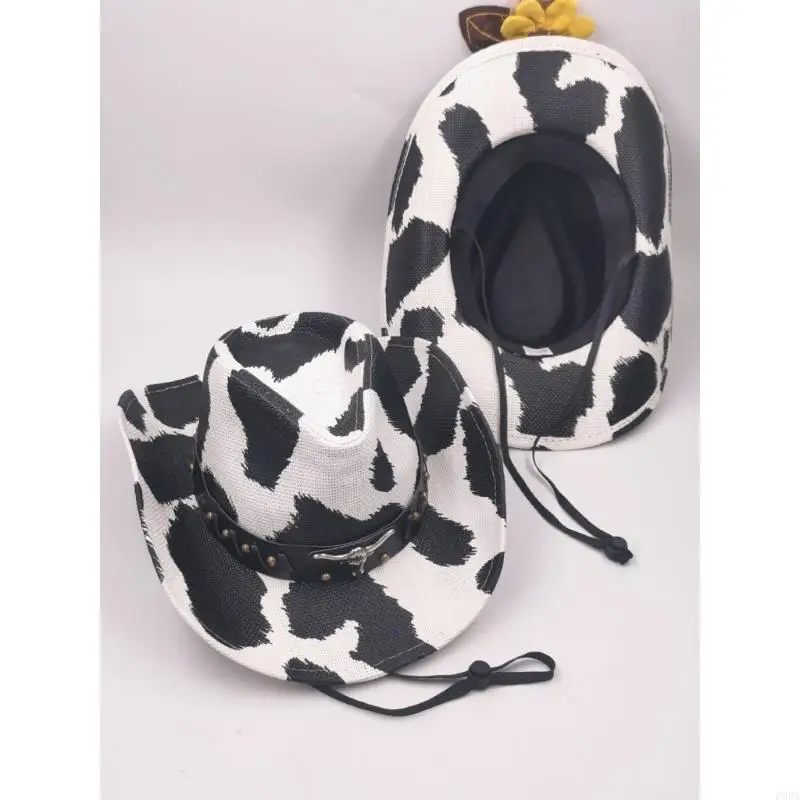 P88A Ethnic Straw Hat Rolled Brims Hat Cowboy for Stage Performances