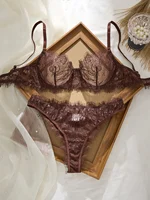 Ensemble soutien-gorge et culotte en dentelle fine de style basique pour femmes, sans couture, à œillets, sous-vêtements confortables, vêtements intimes 1