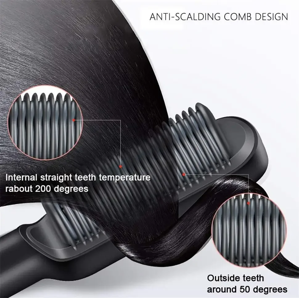 Hair Straightener Brush Hot Comb Ionic Straightening Brush with Anti Scald Fast Ceramic Heating Portable Hot Straightening Comb 5