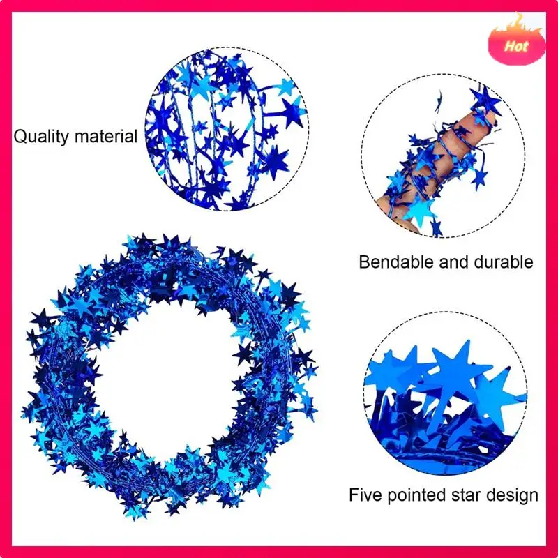Multi 9PCS Tinsel Stars Wire Garlands Star Garlands For Wreath Making Gifts Wrapping And DIY Craft Projects