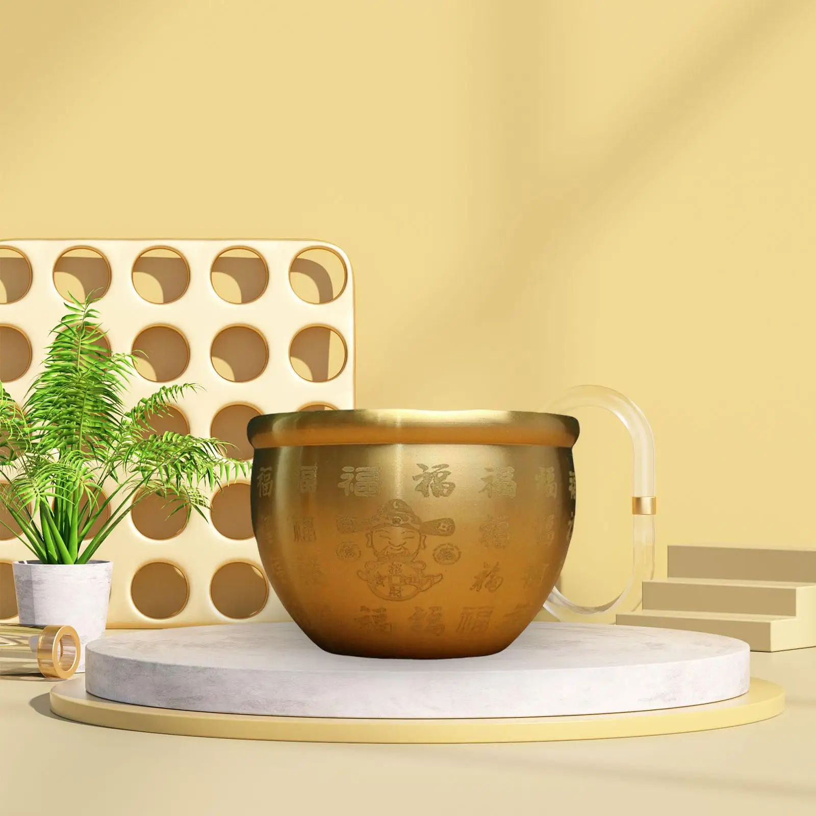 Ottone Feng Shui Bowl Chinese Money Bank Rice Vat Artware Cornucopia Treasure