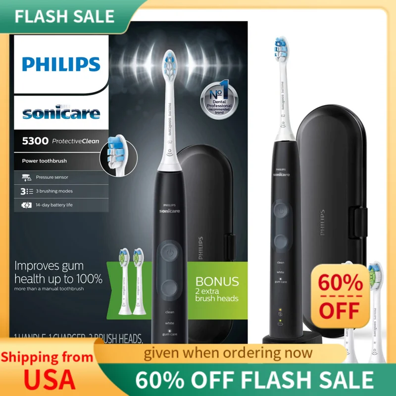 

Sonicare ProtectiveClean 5300 Philips Rechargeable Electric Power Toothbrush, Black, HX6423/34