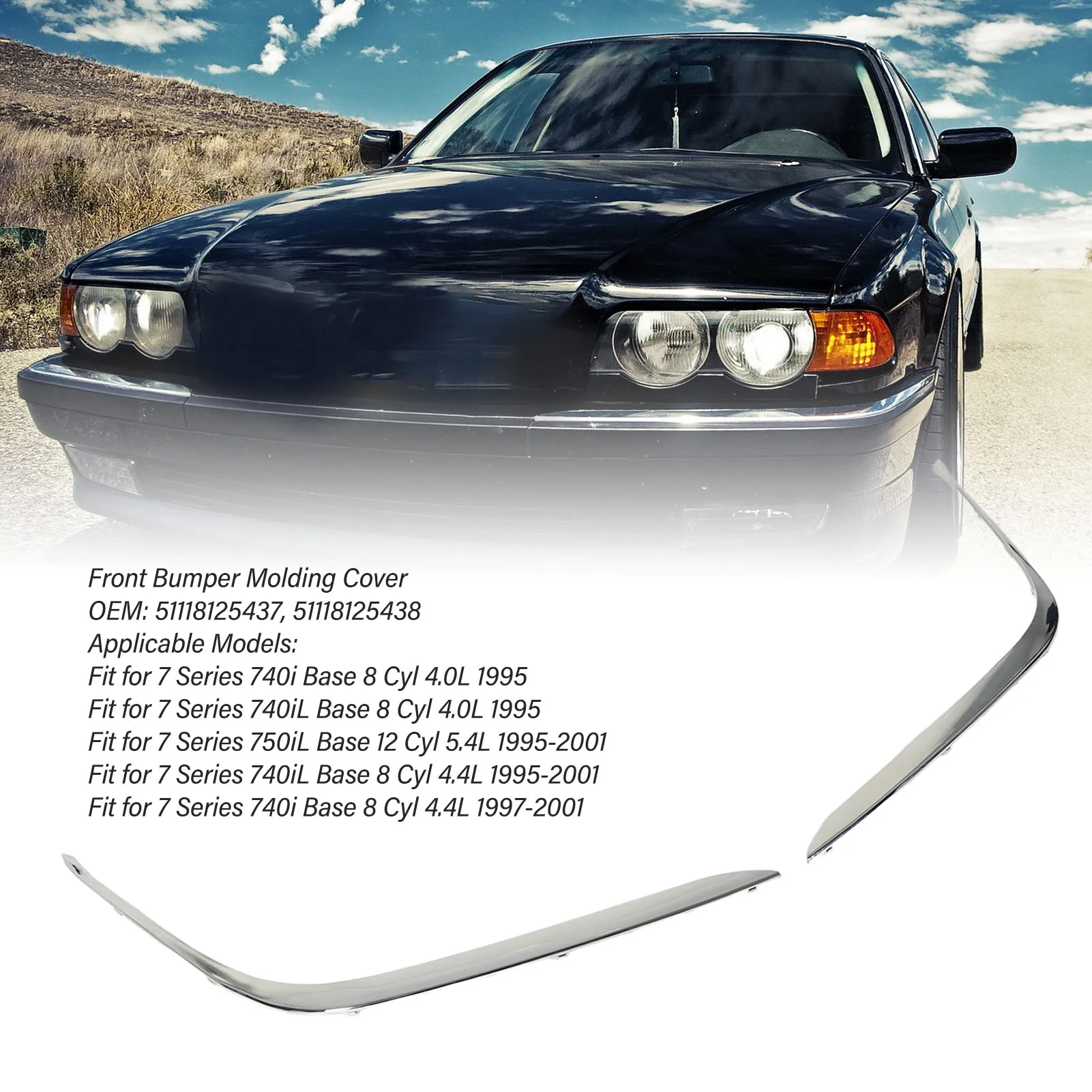 1PairFrontBumperMoldingCoverBumperChromeTrimReplacementforBMW7SeriesE38740iL.jpg