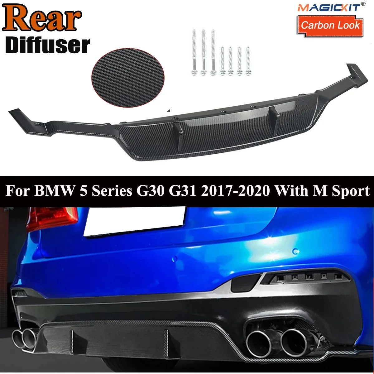 

Rear Bumper Diffuser Lip Spoiler 3D Style For BMW 5-series G30 G31 2017-2020 M Performance Carbon Fiber Look Replacement Part