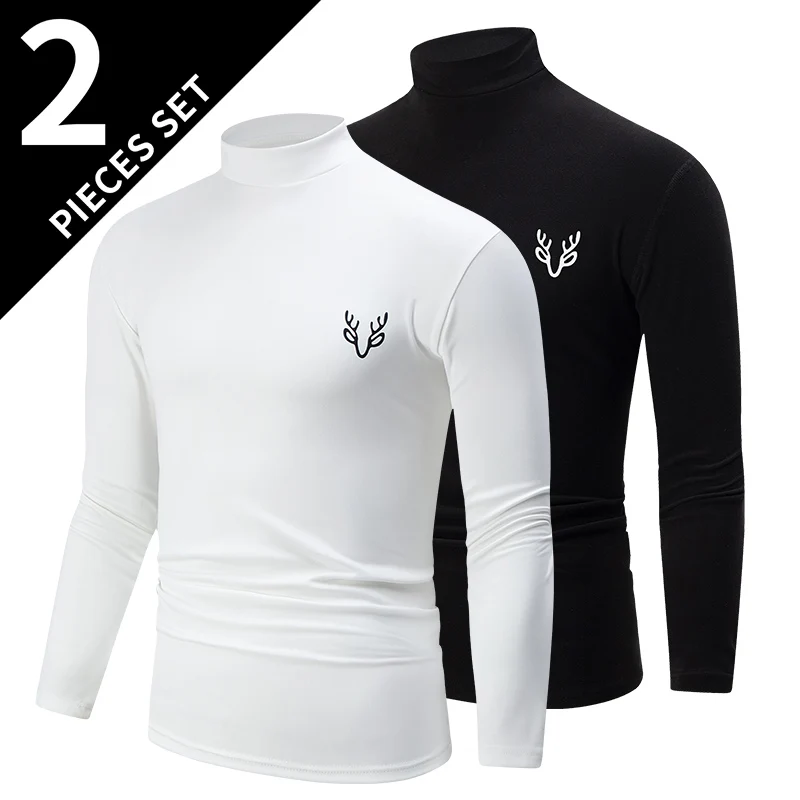 Autumn Men White Basic Bottoming Small Turtleneck Shirt Casual Long Sleeve T-shirt Teenagers Warm