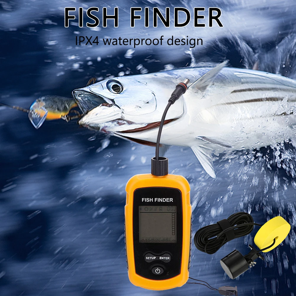 100M Underwater Echo Sounder 45 Degrees Sonar Fishing Detector IPX4 Waterproof LCD Display for Ocean River Fishing