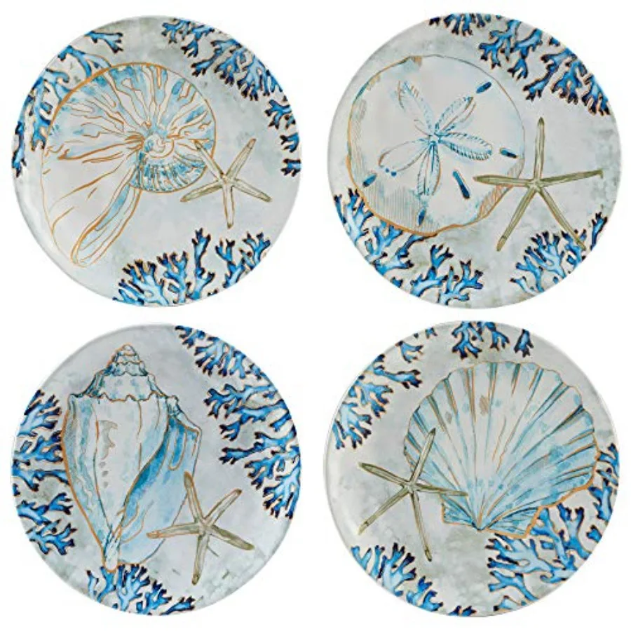 Coastal Dinnerware Set with Beach Shell Art