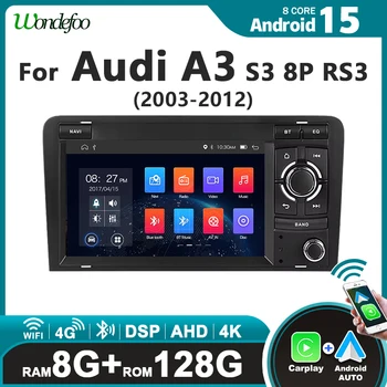 Radio para Auto con Pantalla de 7 Pulgadas, Android 15, Carplay, Estéreo para Audi A3 S3 8P 3 Puertas Hatchback RS3 Sportback 2003-2012, Bluetooth, Navegación BT 1