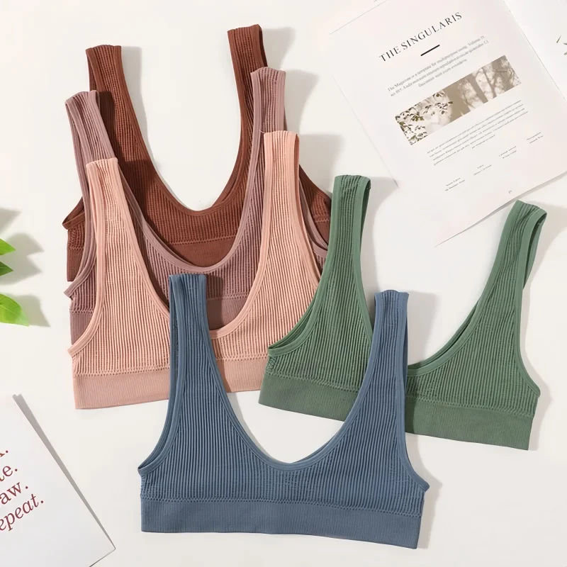 Women Lingerie Bra Women Tube Tops Seamless Bra Women Push Up Tube Tops Wire Free Brassiere Rib Bralette Plunge Underwear Female Sexy Lingerie Small Cup Intimate