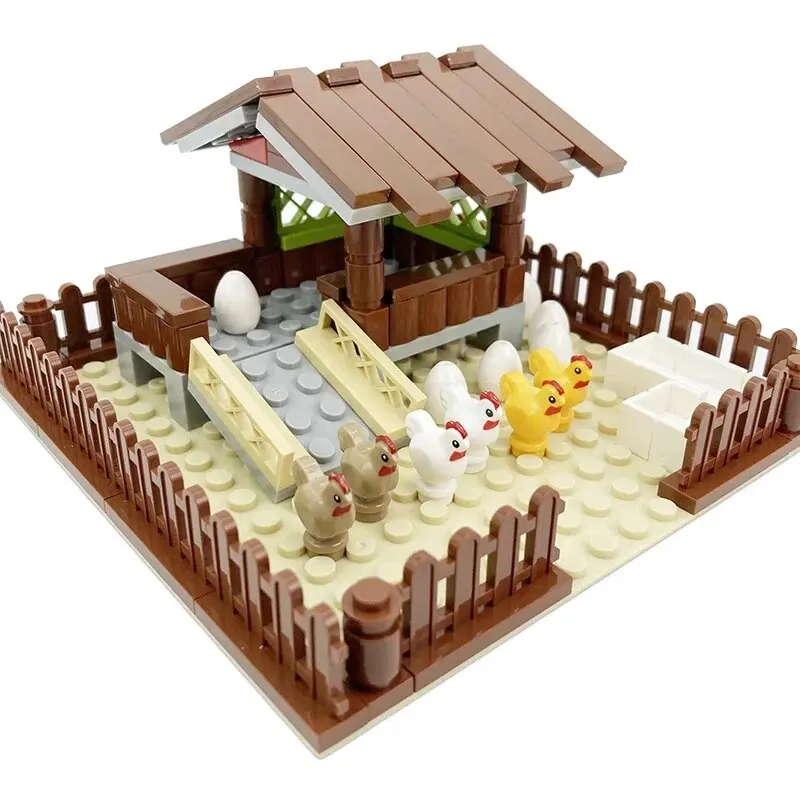 MOC 치킨 닭장 닭장 빌딩 블록 어린이를위한 도시 농장 동물 벽돌 장난감 소년 소녀 DIY 선물 Juguetes