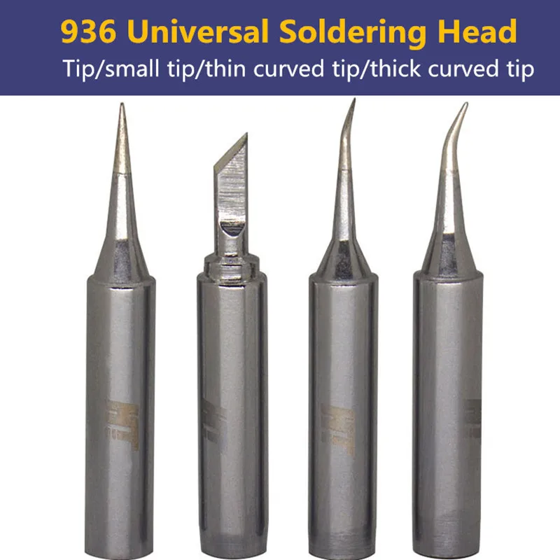 

HONGHAITONG 936 Universal Soldering Iron Head Point/Knife/Thin Curved Point/Thick Curved Point Tip for 936 Welding Station