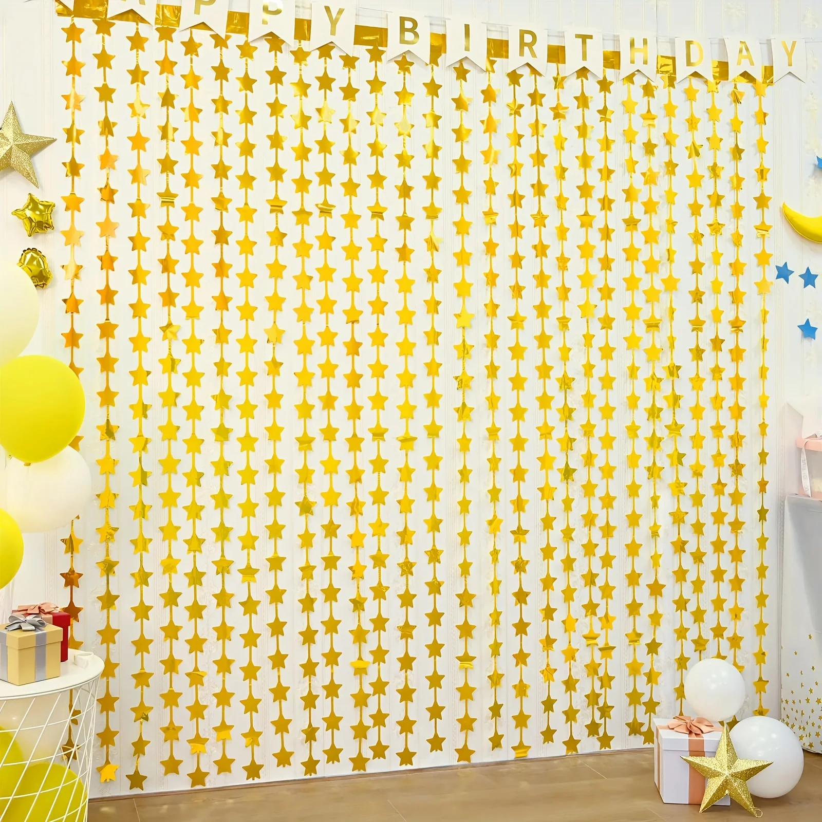 1 Pezzo Tenda di Frange Dorate a Stella per Sfondo Festa, Striscione per Compleanno, Matrimonio, Addio al Nubilato, Natale