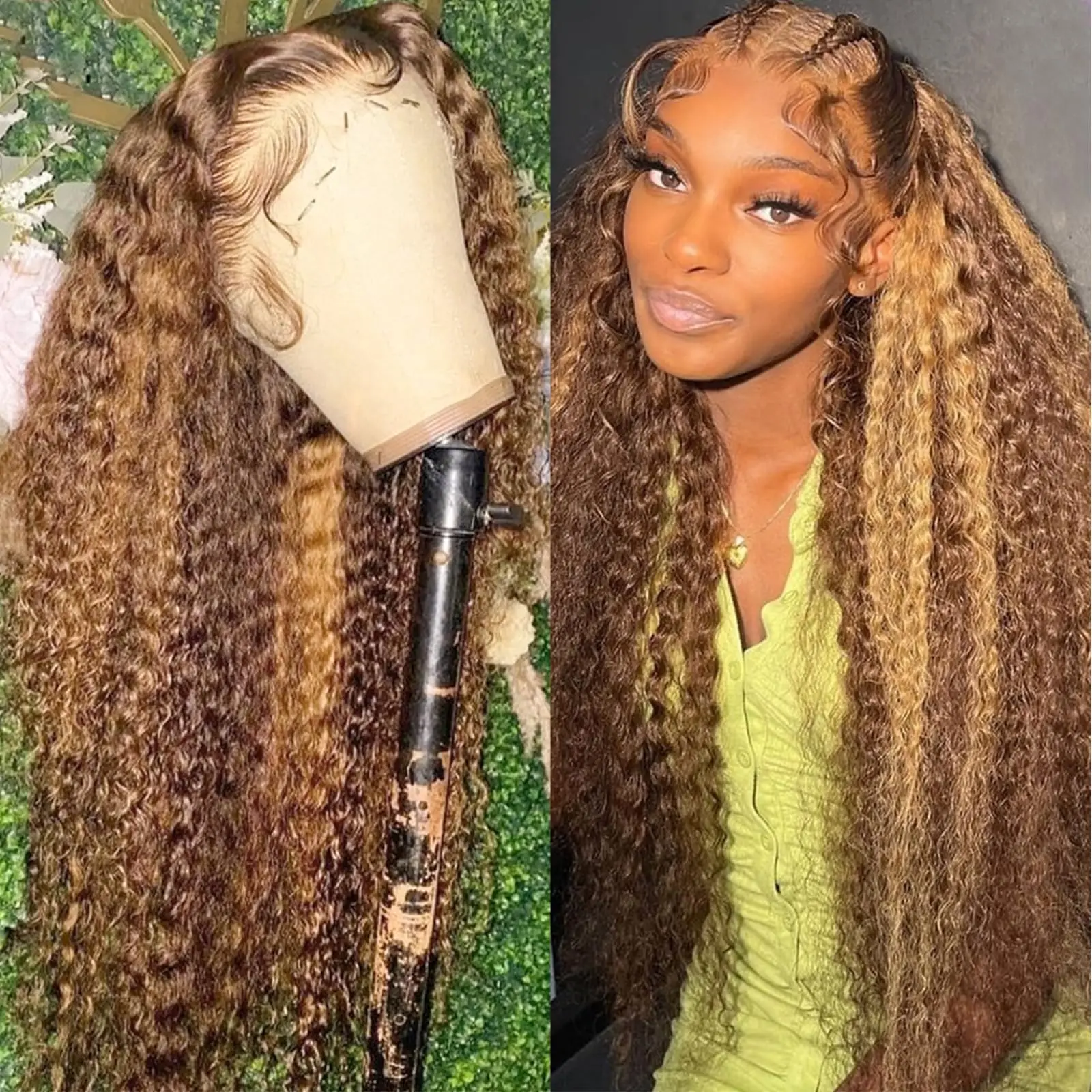 30 Inch Highlight Ombre Lace Frontal Wig Deep Wave Human Hair Wigs 4/27 Colored 13x4 Lace Closure Wigs Brazilian Hair For Women