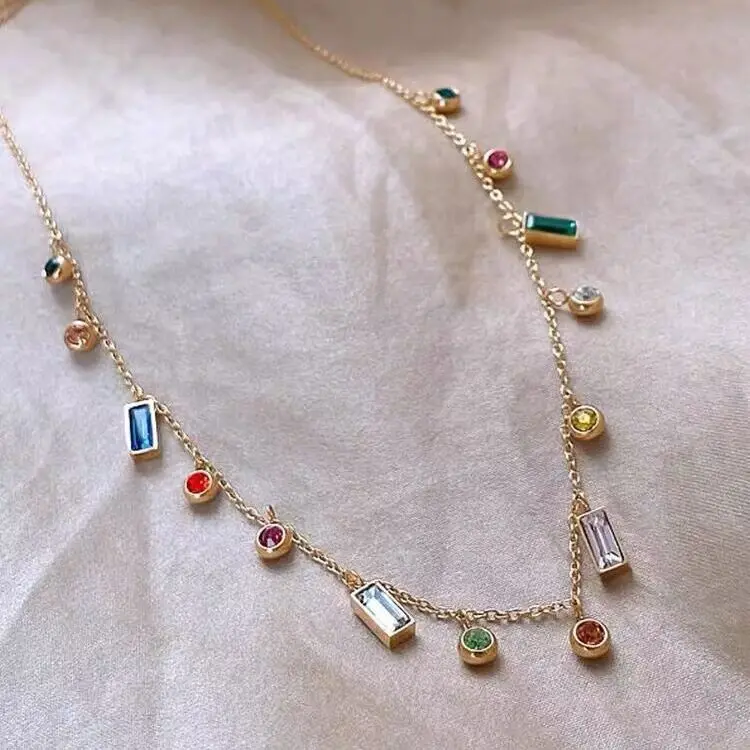 

Высококачественное ожерелье из допамина с цветным цирконом, Женская цепочка на ключицы в европейском и американском стиле, индивидуальный и характерный дизайн