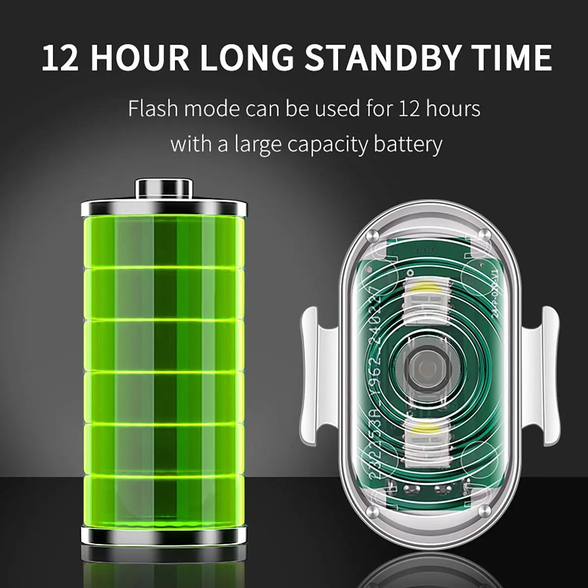 Lampe LED USB rechargeable 2 en 1 montrée en gros plan, avec son câble USB et son boîtier étanche.