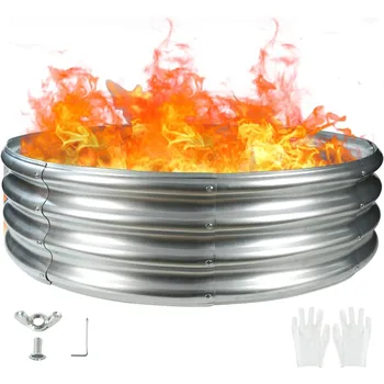 Camp Fire Ring Pit, Large Round Galvanized Steel Fire Pit, Heavy Duty Steel Fire Pit for Backyard, Camping, Bonfire (4x4x1FT) 1