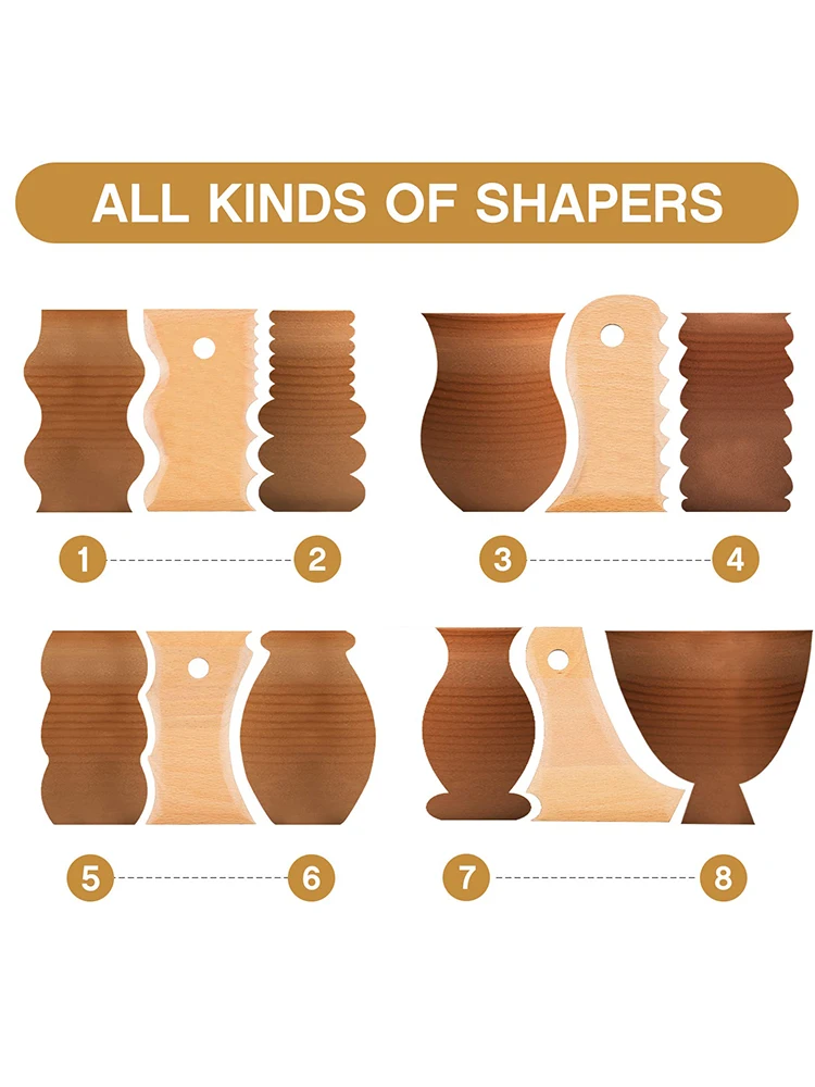 7 PCS Pottery Trimming Tools Pottery Clay Foot Shaper Tools Wooden Texture Profile Rib Bundle Foot Shaper