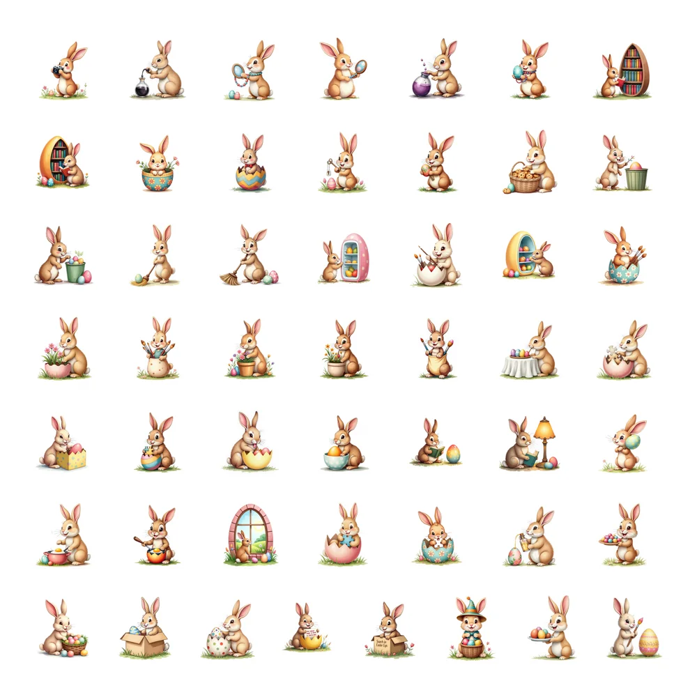 50pcs Happly Easter Stickers Cartoon Rabbit Holiday Spring Animal Stickers for Water Bottle Laptop Scrapbook Kids Decor