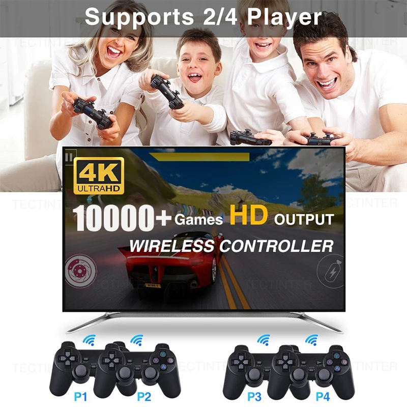 HDMI 4K TV Game Stick 64G 10000+ Game Video Game Consoles w/2 Wireless  Gamepad 64G 10000+ games 