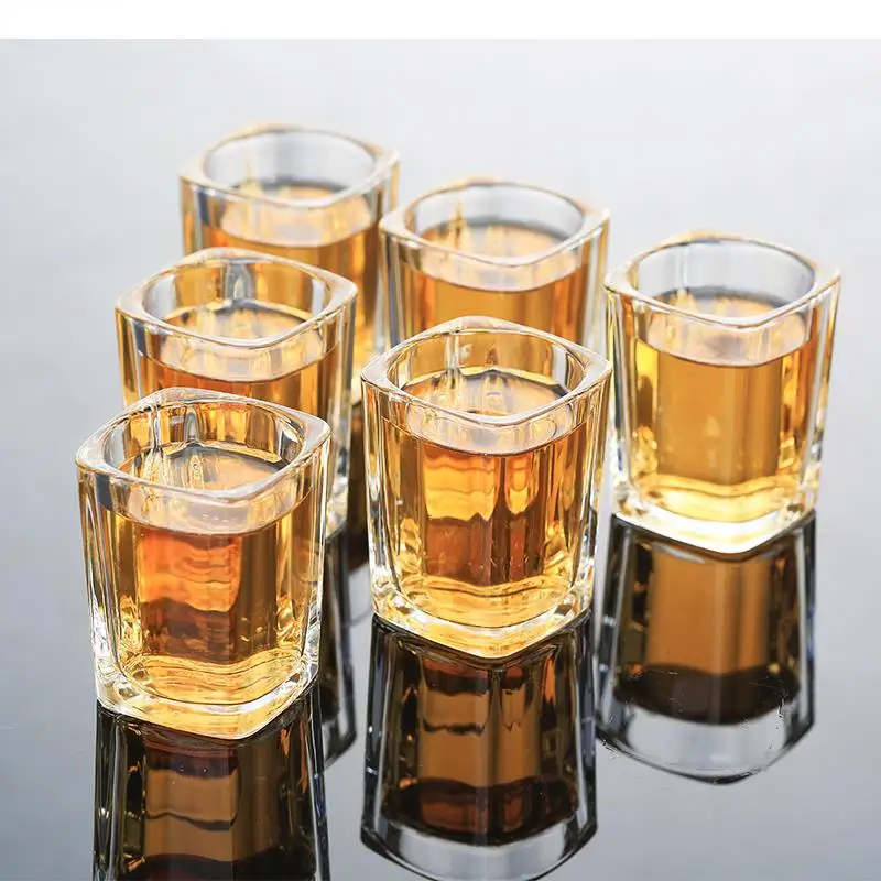 Glass Liquor Set White Wine with Wooden Cup Holder Spirit Shot Glasses Brandy Cups Drinking