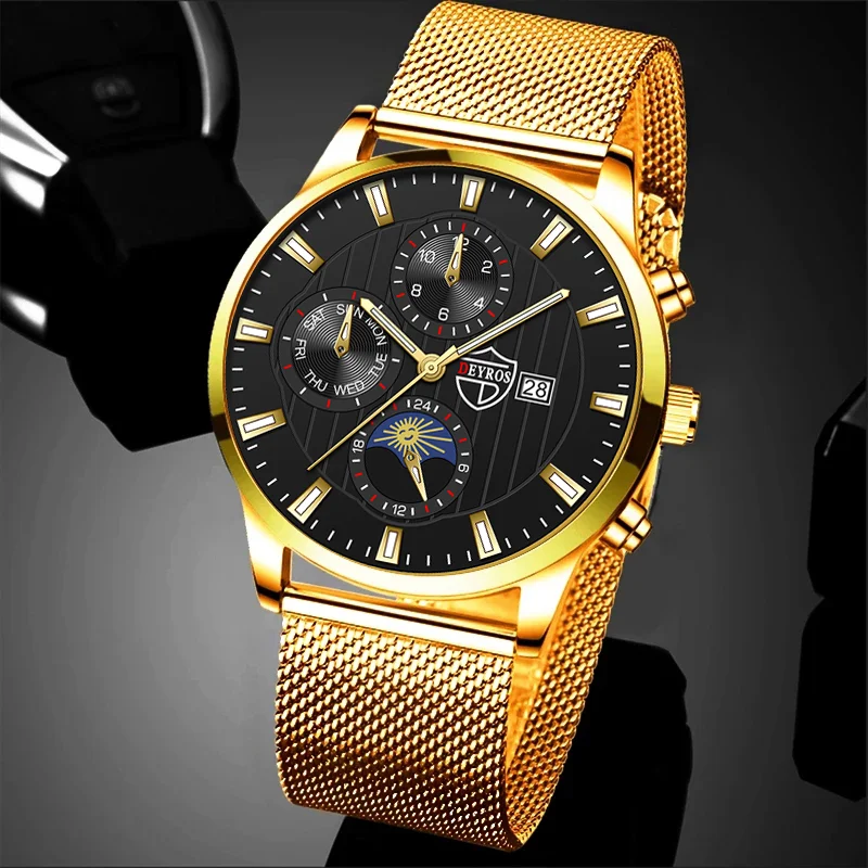 Fashion Mens Watches Luxury Stainless Steel Mesh Belt Quartz Wrist Watch Luminous Clock Men Business Casual Leather Strap Watch for fossil gen 5 carlyle rhinestones decor ceramic genuine leather wrist strap adjustable watchband red