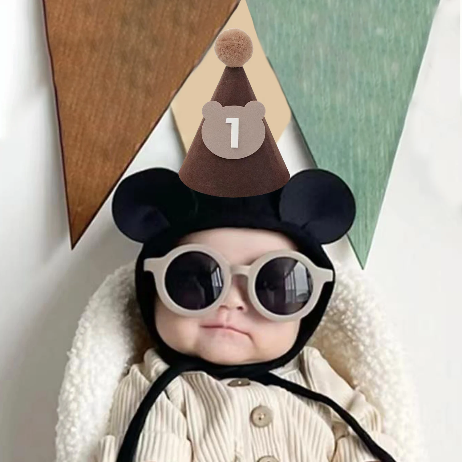Birthday Hat Kids Brown Coffee Bear Hat 1st 2nd 3rd Year Old Baby Cap The First One 2 3 Year Birthday Party Supplies Photo Props party hat