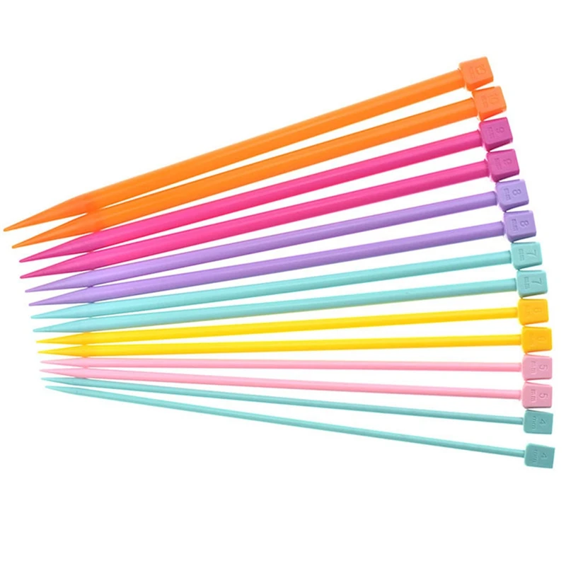 14 PCS 뜨개질 바늘, 단일 뾰족한 플라스틱 뜨개질 바늘 세트JAS