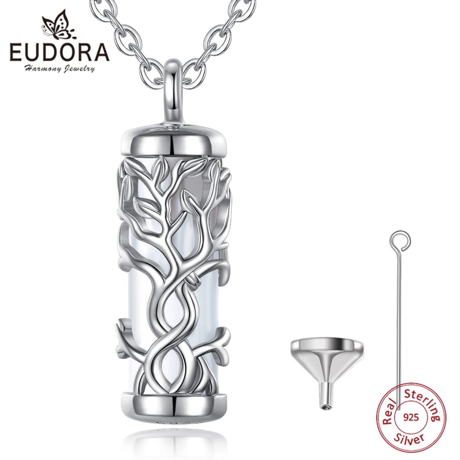 

Eudora 925 Sterling Silver Tree of Life Ashes Urn Locket Pendant Necklace Fine Cremation Urn Memorial Jewelry Gift for Women