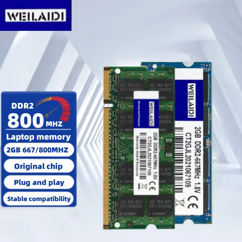 thumbnail image 1 of Memoria RAM DDR2 de 2 GB, 667 MHz, 800 MHz, PC2-6400S, 200 pines, 1,8 V, SODIMM, para ordenador portátil, compatible con canales duales, 1 of 5