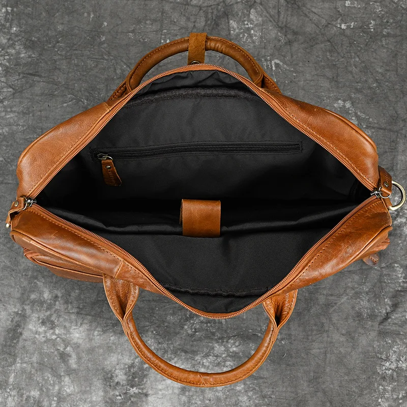 Luufan Men's Briefcase Big Genuine Leather Fit 16" Laptop Business Handbag Cow Leather Messenger Shoulder Bag Male Work Tote Red 5