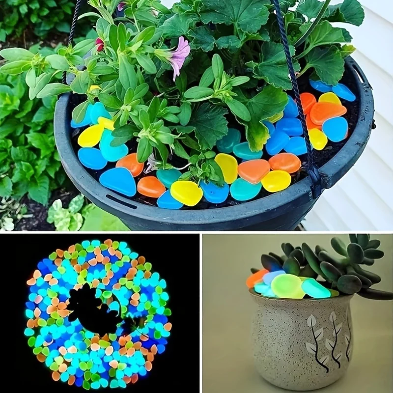 Glow Stones 200Pcs Glow in the Dark Garden Pebbles for Garden Terrace Lawn Patio Fish Tank Aquarium Decoration