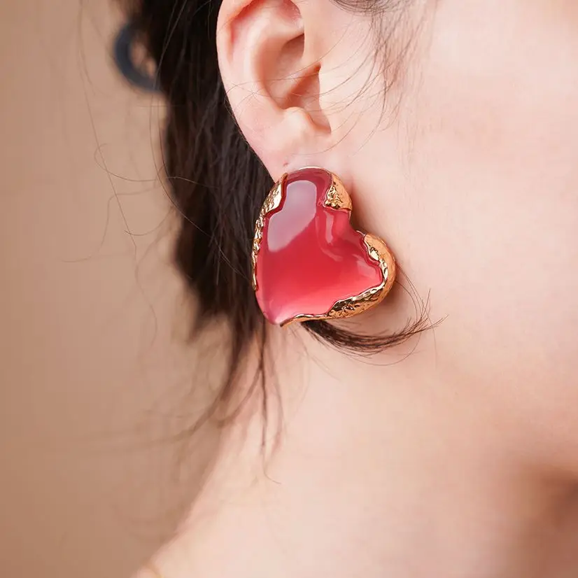 

Red Acrylic Heart Dangle Earrings For Women 2023 New In Trending Statement Drop Jewelry Casual Party Club Korean Style Girls