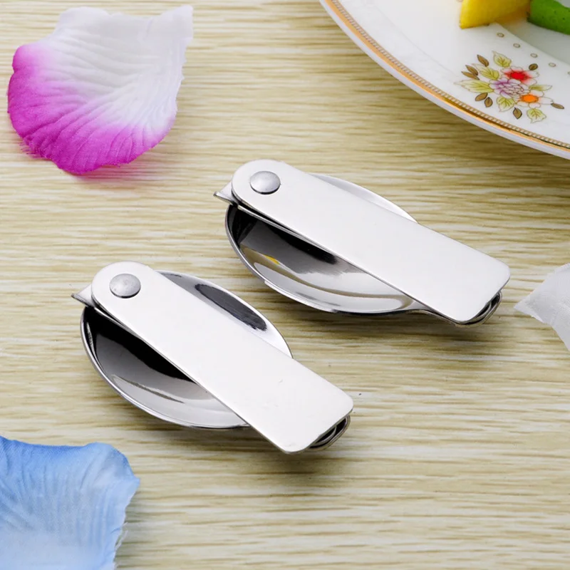 Portable Folding Tableware Set Stainless Steel Spoon and Fork for Thermos Camping Travel and Other Outdoor Activities with Box