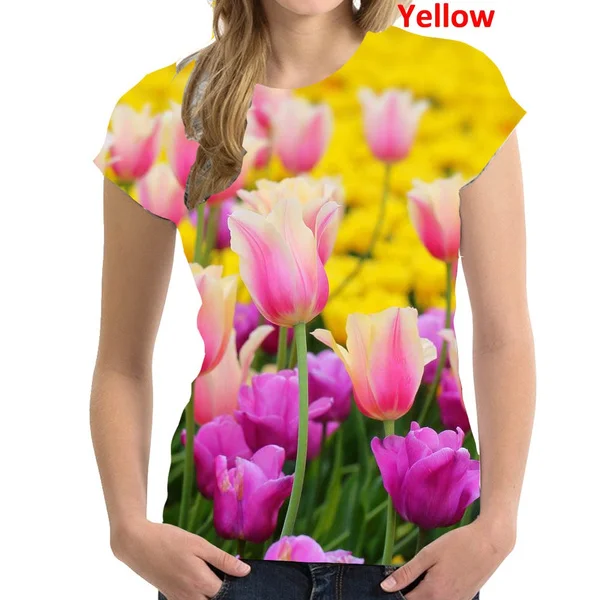 

T-shirt Women's Fashion Short-sleeved Flower Printing Slim Round Neck Pullover T-shirt Women's Top Clothes