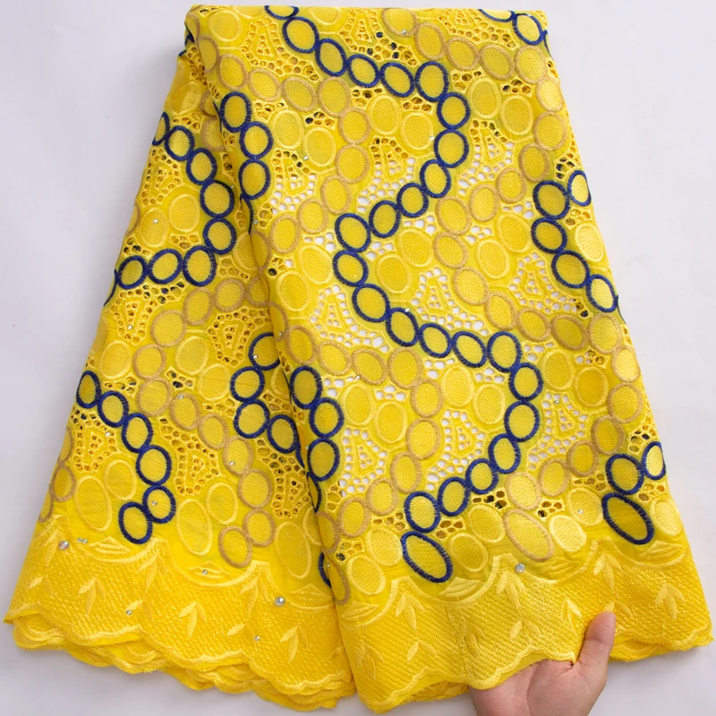 

Swiss Voile Lace In Switzerland 2023 High Quality Yellow African Cotton Lace Fabric For Party Dress Sewing 5Yards Dry Lace Y3215