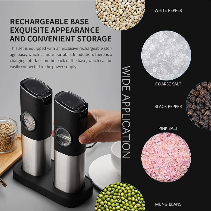 Gravity Electric Salt and Pepper Grinder Set - USB Rechargeable