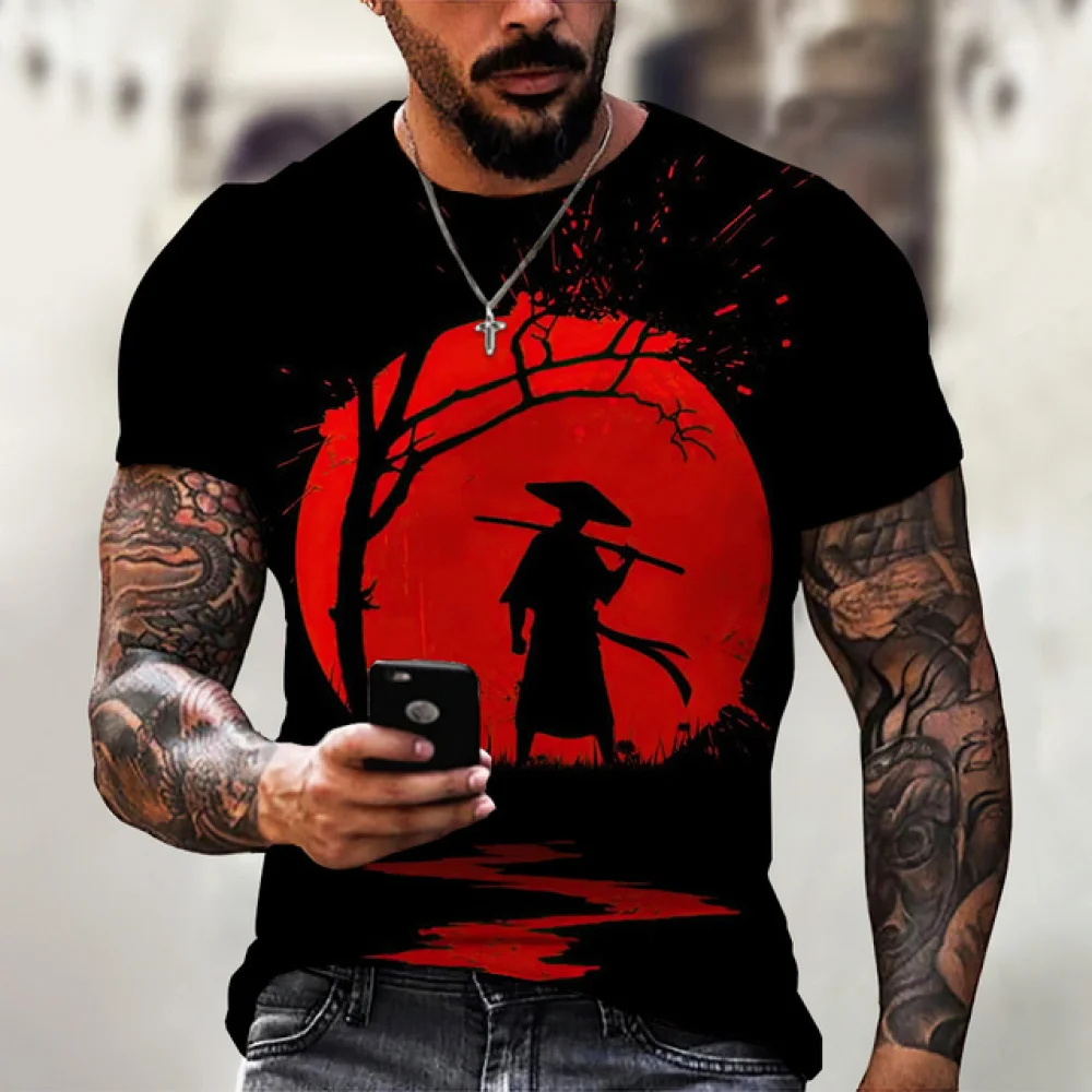 Camisas Para Homens Anime Camisa De Manga Japonesa Impressa Samurai