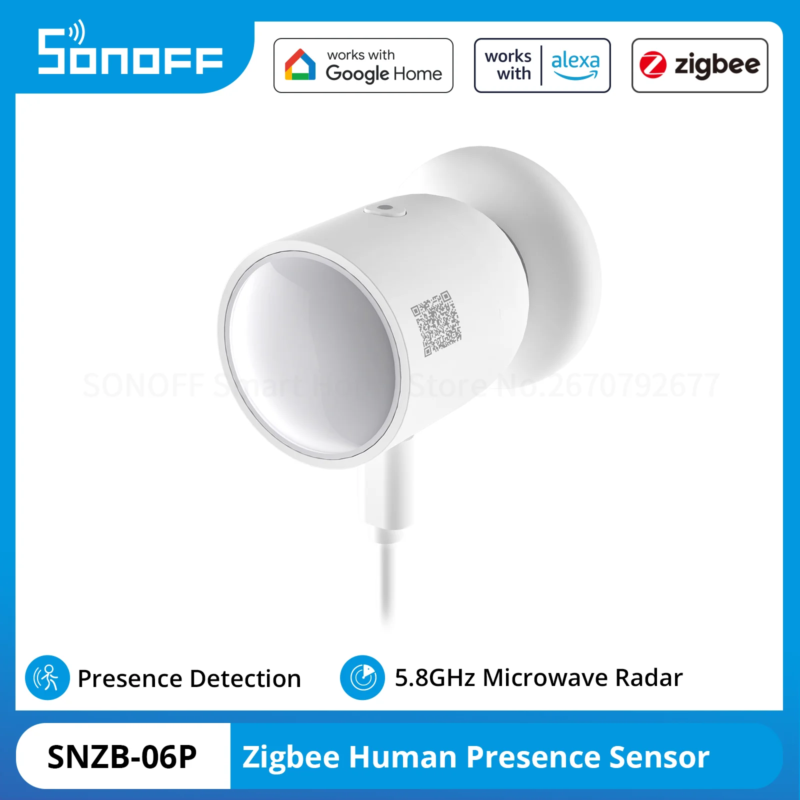 Sonoff-zigbee Sensor de Pressão Humana Casa Inteligente Sensoriamento de Luz Radar Microondas Funciona com Ewelink Alice Alexa Google Snzb06p