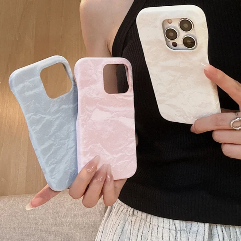 Korean Style Simple Cute Solid Color Leather Soft Silicone Shockproof Phone Case For iPhone 11 12 13 14 15 Pro Max Cover Girl
