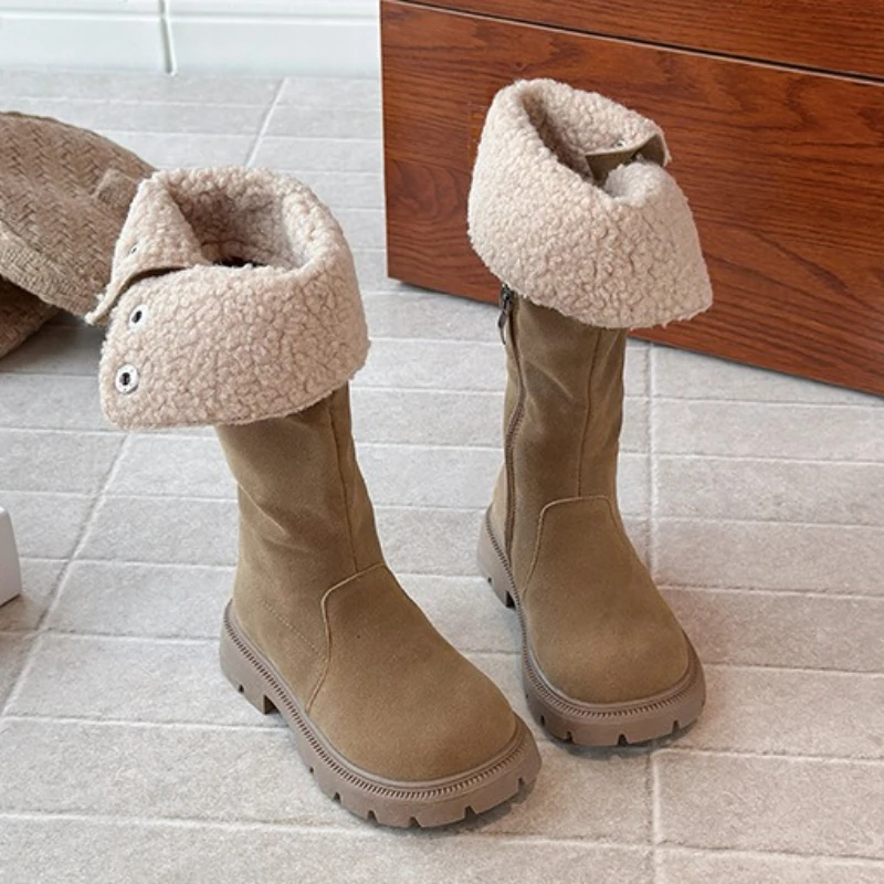 2025 Children Fashion Boots for Girls Winter New Korean Style Soft Bottom Anti-slippery Versatile Princess Catwalk Cuff Boots