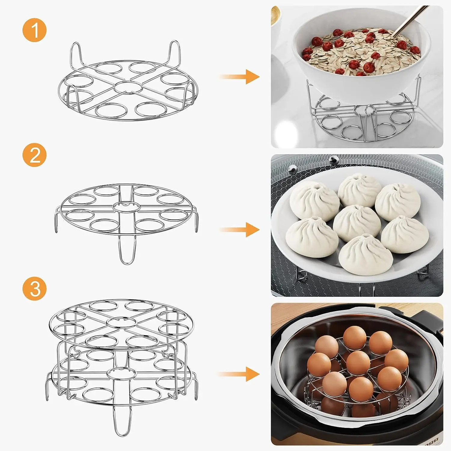Egg Steamer Rack Stainless Steel Trivet for Instant Pot Accessories Fit 6 8 Qt Pressure Cooker Ninja Foodi Cook 18 Eggs 2 Pack S