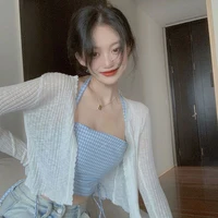 Rimocy 2024 Sun Protection Cardigan for Women Summer Thin Single Button Knitted Coat Female Sexy See Through Ice Silk Crop Tops 1