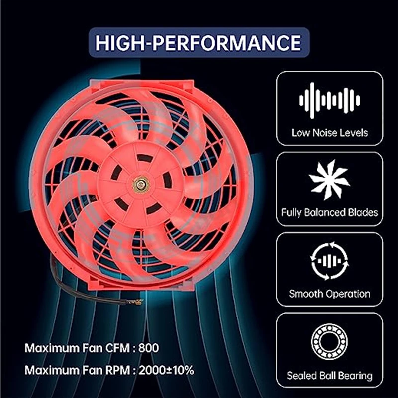 12V 80W 12" Inch Universal Slim Condenser Fan Push Pull Electric Radiator Cooling Fans 2000 RPM